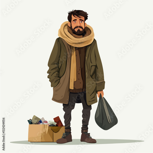 Illustration of a homeless man. Vagabond.