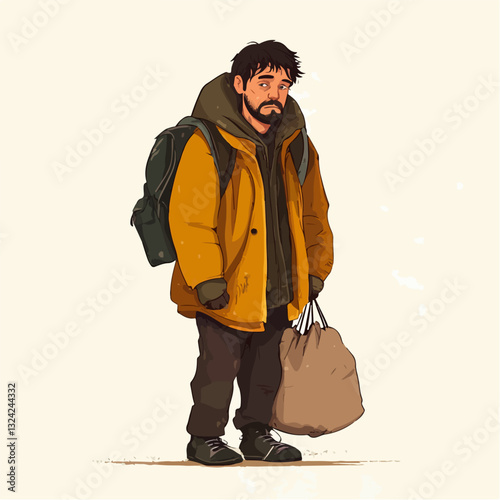 Illustration of a homeless man. Vagabond.