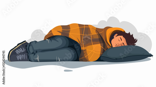 Illustration of a homeless man. Vagabond.