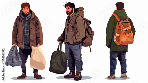 Illustration of a homeless man. Vagabond.