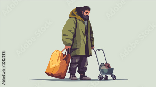 Illustration of a homeless man. Vagabond.