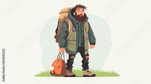 Illustration of a homeless man. Vagabond.