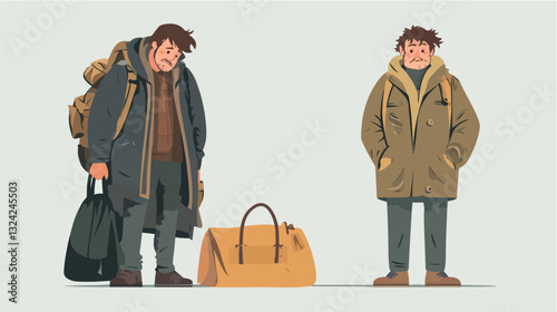 Illustration of a homeless man. Vagabond.