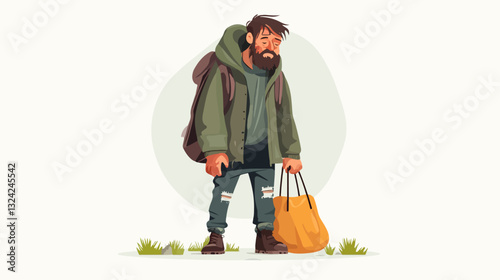 Illustration of a homeless man. Vagabond.