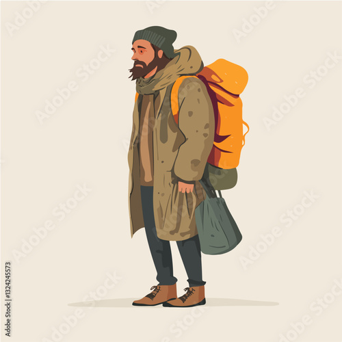 Illustration of a homeless man. Vagabond.