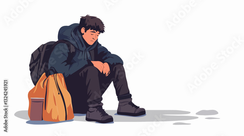 Illustration of a homeless man. Vagabond.