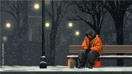 Illustration of a homeless man. Vagabond.