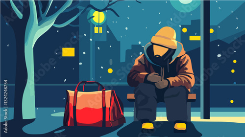 Illustration of a homeless man. Vagabond.