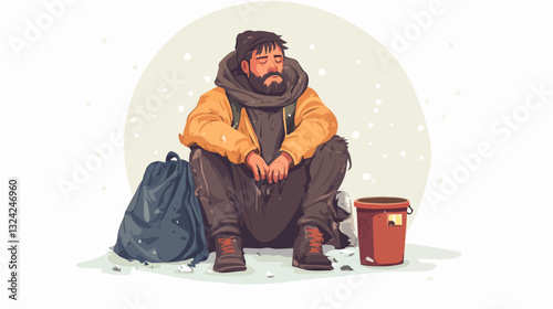 Illustration of a homeless man. Vagabond.