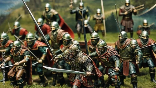 Fierce Battle Scene: Armored Orc Warriors Charging into Combat with Swords and Daggers in an Intense Medieval Fantasy War