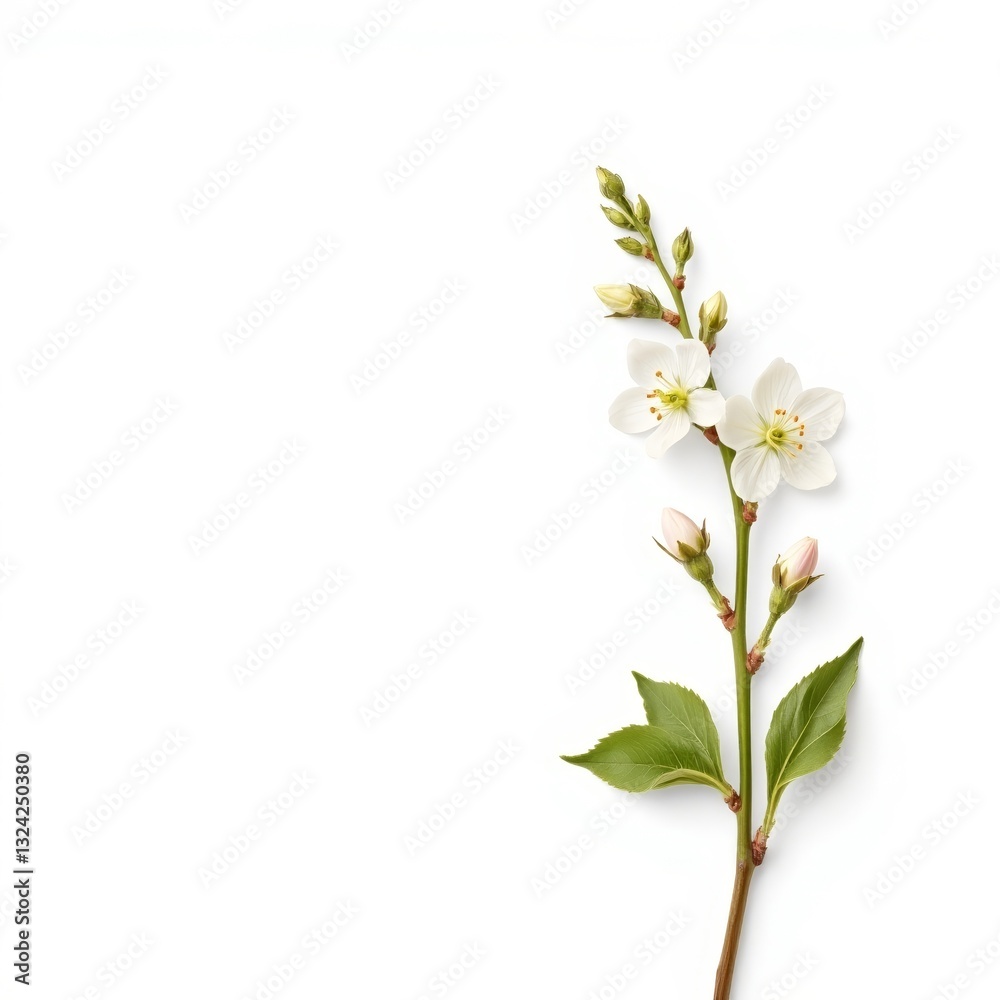 Obraz premium Early Spring Blooms Photorealistic Illustration for Commercial Use, Wide Format, White Background, with Copy Space