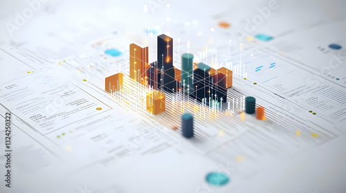 Abstract Digital 3D Data Chart With Colorful Cubic Elements And White Background