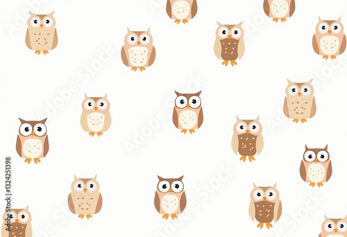 Flat Owl Fun: Discover a Seamless Pattern Featuring Minimalist Owl Illustrations on a White Backdrop, Ideal for Playful Textiles, Wallpapers, and Children's Room Decor.

