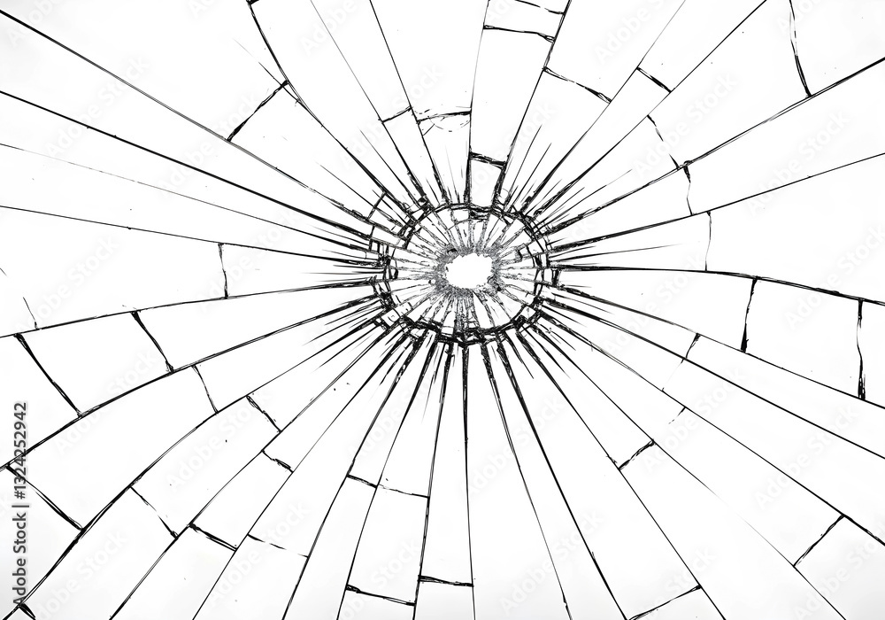 Obraz premium Broken Glass Texture, Shattered Window Crack Background, High-Resolution Bullet Hole Pattern