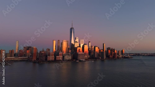 Manhattan, Downtown, Sunset, Yacht, Cinematic Aerial Footage