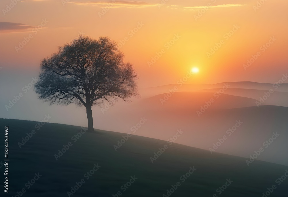Lone Tree Stands in Golden Mist Lone Tree Stands in Golden Mist