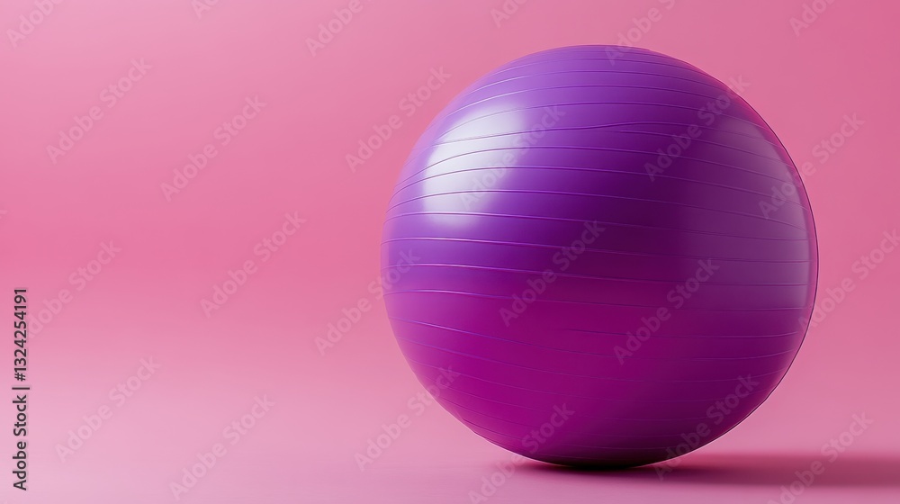 A vibrant purple exercise ball, plump and inviting, rested serenely on a soft pink surface, a symbol of relaxation and healthy movement, ready to welcome the next workout. A vibrant purple exercise ball, plump and inviting, rested serenely on a soft pink surface, a symbol of relaxation and healthy movement, ready to welcome the next workout.