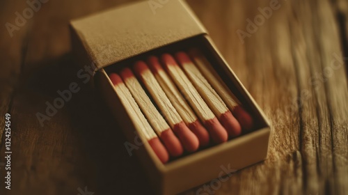 Matches in Box on Wooden Table