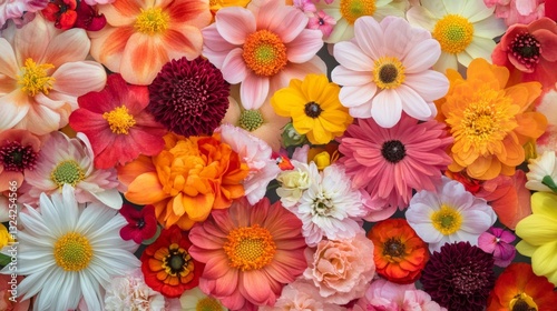 A vibrant background showcasing a blend of colorful flowers, from soft pastels to bold reds and yellows, creating a joyful and uplifting floral display.