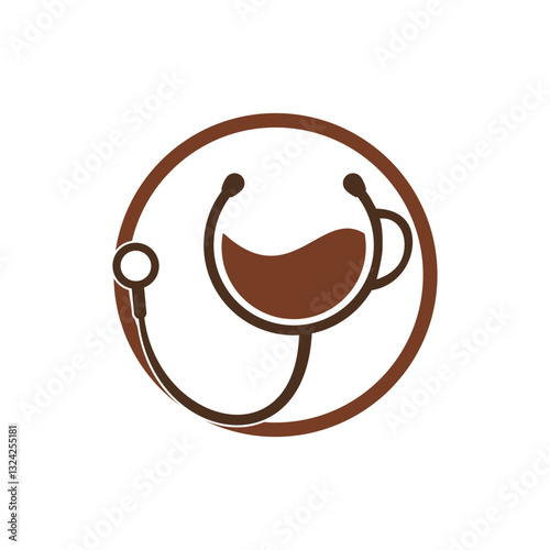 Healthy coffee vector logo design. Doctors stethoscope with coffee cup logo design.	