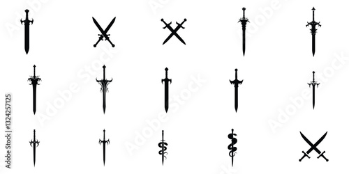 Sword silhouette collection, swords vector illustration