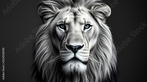 Wallpaper Mural Magnificent Closeup Studio Black and White Portrait of a Strong Male African Lion King Panthera Leo Head with Mane with Calm Face and Blue Eyes. Horoscope Zodiac Symbol Sign. Majestic Wildlife Animals Torontodigital.ca