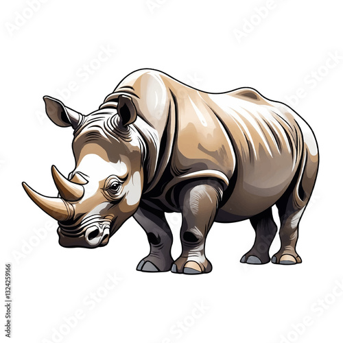 Rhinoceros standing proudly in a natural habitat highlighting its impressive features and strength