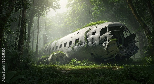 Wallpaper Mural Abandoned Plane Wreck in Enchanted Forest – Nature Reclaims Aviation Relic Torontodigital.ca