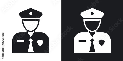 Police icons in flat vector style