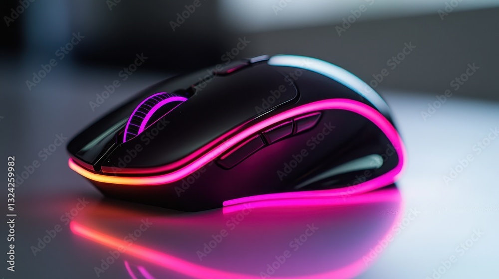 A sleek, black computer mouse, adorned with a vibrant, pulsating pink glow, rests gracefully on a stark white surface, exuding an aura of cutting-edge technology and playful aesthetics. A sleek, black computer mouse, adorned with a vibrant, pulsating pink glow, rests gracefully on a stark white surface, exuding an aura of cutting-edge technology and playful aesthetics.