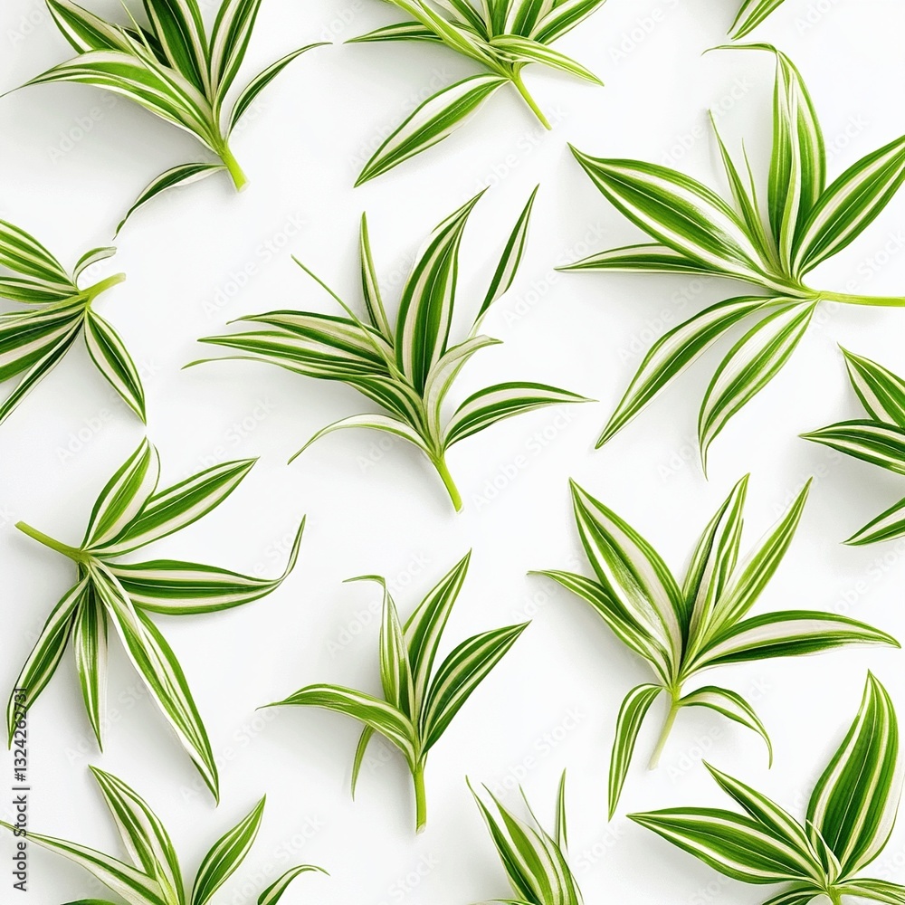 Obraz premium Green leaves pattern on white background.