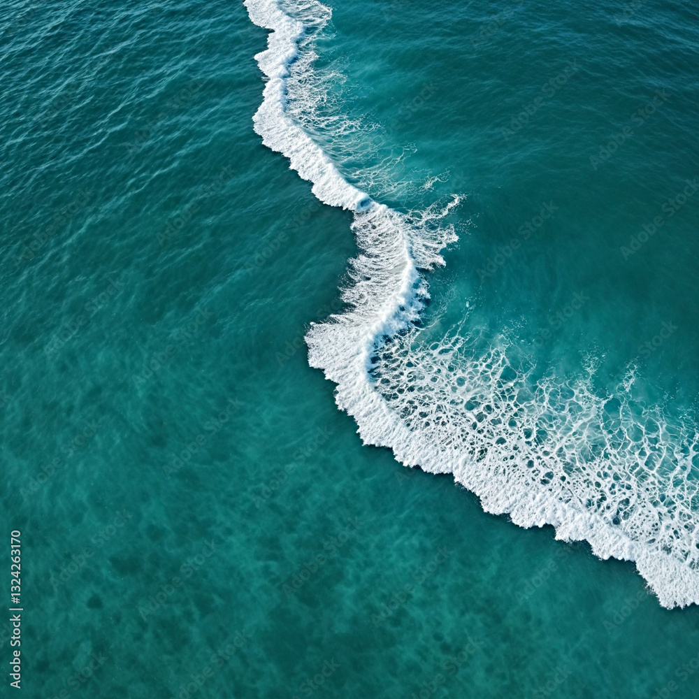 Fototapeta premium Aerial view beautiful of sea waves from drone. Stock image of blue color of ocean water, sea surface. Top view on turquoise waves, clear water surface texture.