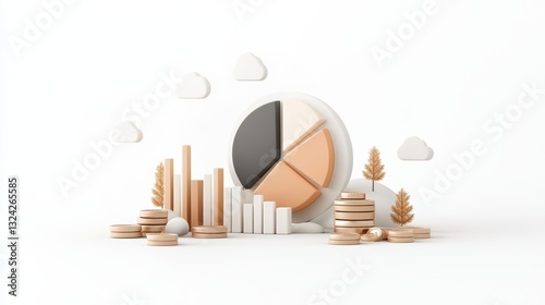 Data-Driven Audience Segmentation: Exploring Corporate Analytics with 3D Pie Charts and Bar Graphs on White Background for Advertising and Marketing Strategies