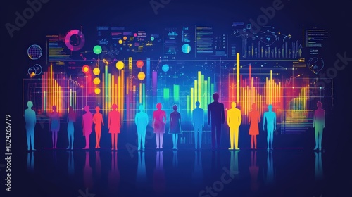 Dynamic Customer Insights Infographic with Segmented Audience Groups on Royal Blue Background for Digital Marketing Strategy