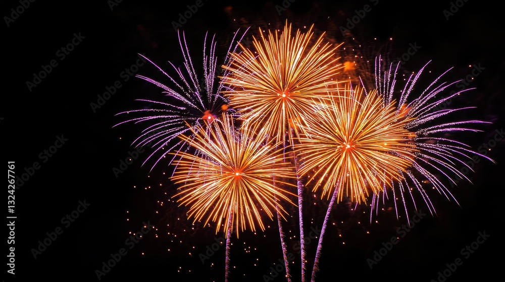 Fireworks exploding in the night sky, celebrating new year's eve or other special event Fireworks exploding in the night sky, celebrating new year's eve or other special event