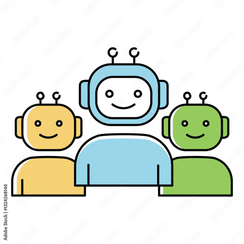 Fototapeta premium AI-Powered Business Team and Smart Collaboration Vector Icon Design