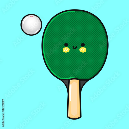 Cute Ping Pong Paddle. Adorable Table Tennis Racket with a Happy Face
