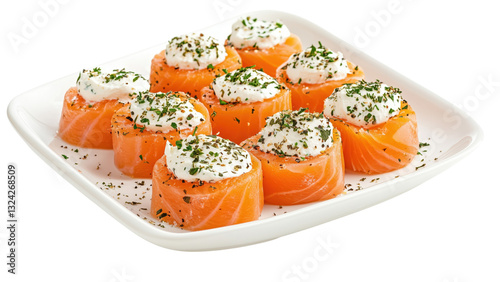 Smoked salmon canapés with cream cheese and herbs