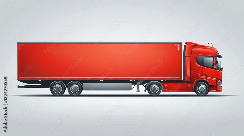 Red Semi-Truck Profile Against Light Gray Red Semi-Truck Profile Against Light Gray
