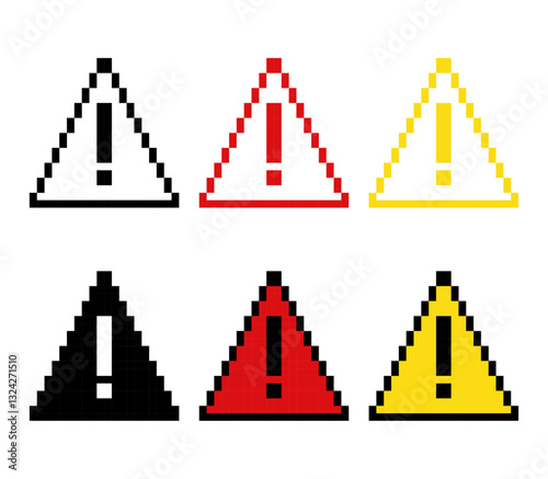 Pixelated warning icons in black, red, and yellow variations