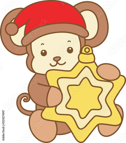 Cute Monkey christmas vector icon. Funny baby Monkey animal series christmas illustration.