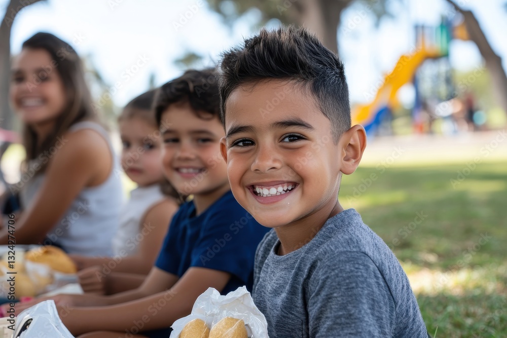 A joyful group of children smiles brightly during an outdoor picnic, capturing the essence of friendship, happiness, and the carefree spirit of childhood in a fun-filled setting. A joyful group of children smiles brightly during an outdoor picnic, capturing the essence of friendship, happiness, and the carefree spirit of childhood in a fun-filled setting.