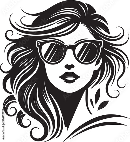 black girl with sunglasses vector file, women head in sunglass, women head in sunglass silhouette vector, women head vector illustration, Woman silhouette vector isolated on white background