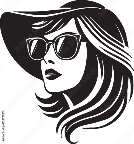 black girl with sunglasses vector file, women head in sunglass, women head in sunglass silhouette vector, women head vector illustration, Woman silhouette vector isolated on white background