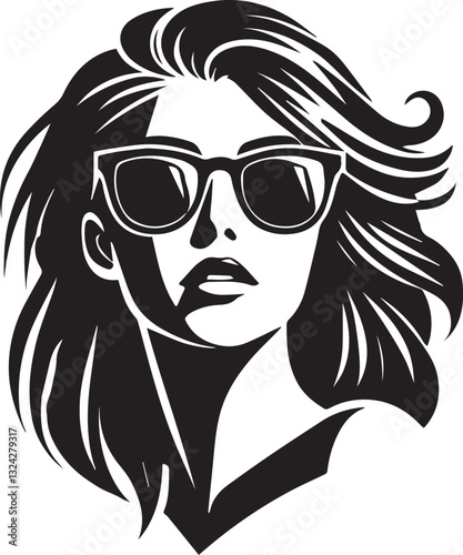 black girl with sunglasses vector file, women head in sunglass, women head in sunglass silhouette vector, women head vector illustration, Woman silhouette vector isolated on white background