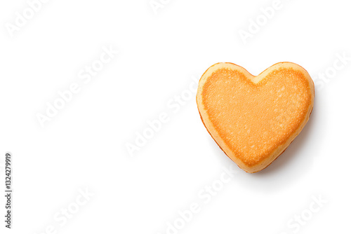 Top view heart-shaped pancake, isolated on white backdrop