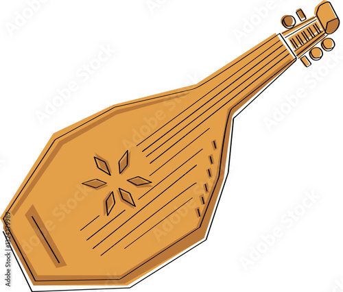 Ukrainian musical folk instrument Bandura. Vector illustrations with transparent background.