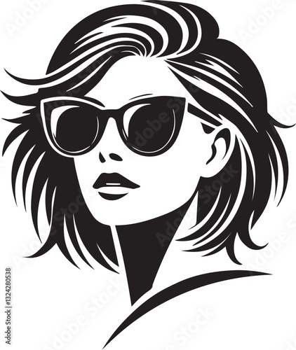 black girl with sunglasses vector file, women head in sunglass, women head in sunglass silhouette vector, women head vector illustration, Woman silhouette vector isolated on white background
