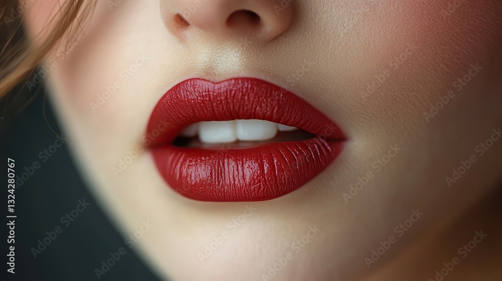 Obraz premium Full lips close-up, possibly lip augmentation. Cosmetology trend, perfect aesthetics pursuit highlighted.