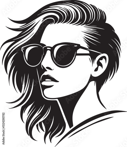 black girl with sunglasses vector file, women head in sunglass, women head in sunglass silhouette vector, women head vector illustration, Woman silhouette vector isolated on white background